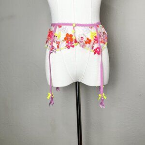 For Love & Lemons Summer Tide Garter Belt‎ Pink Sheer Mesh Size Small